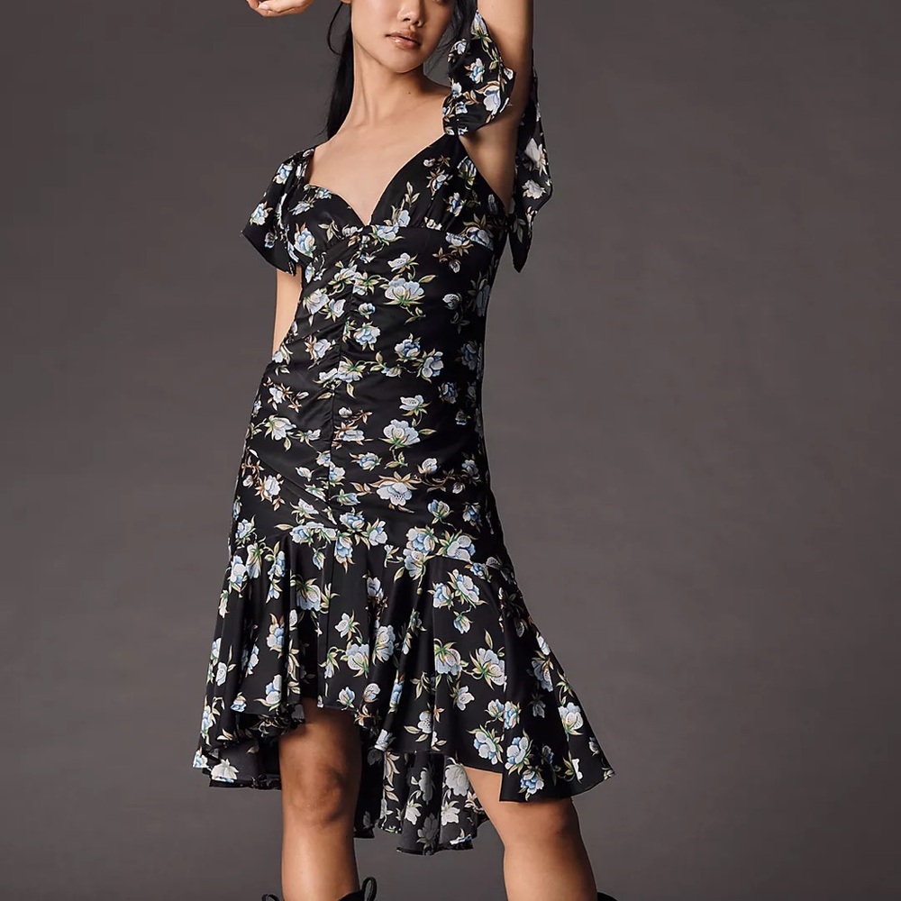 Anthropologie Black Floral Midi Dress